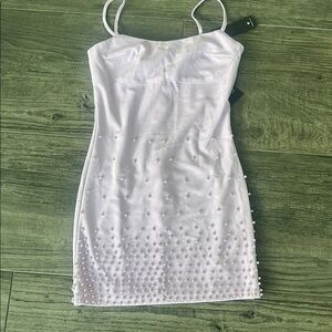 Elegant White Dress with Pearl Accents